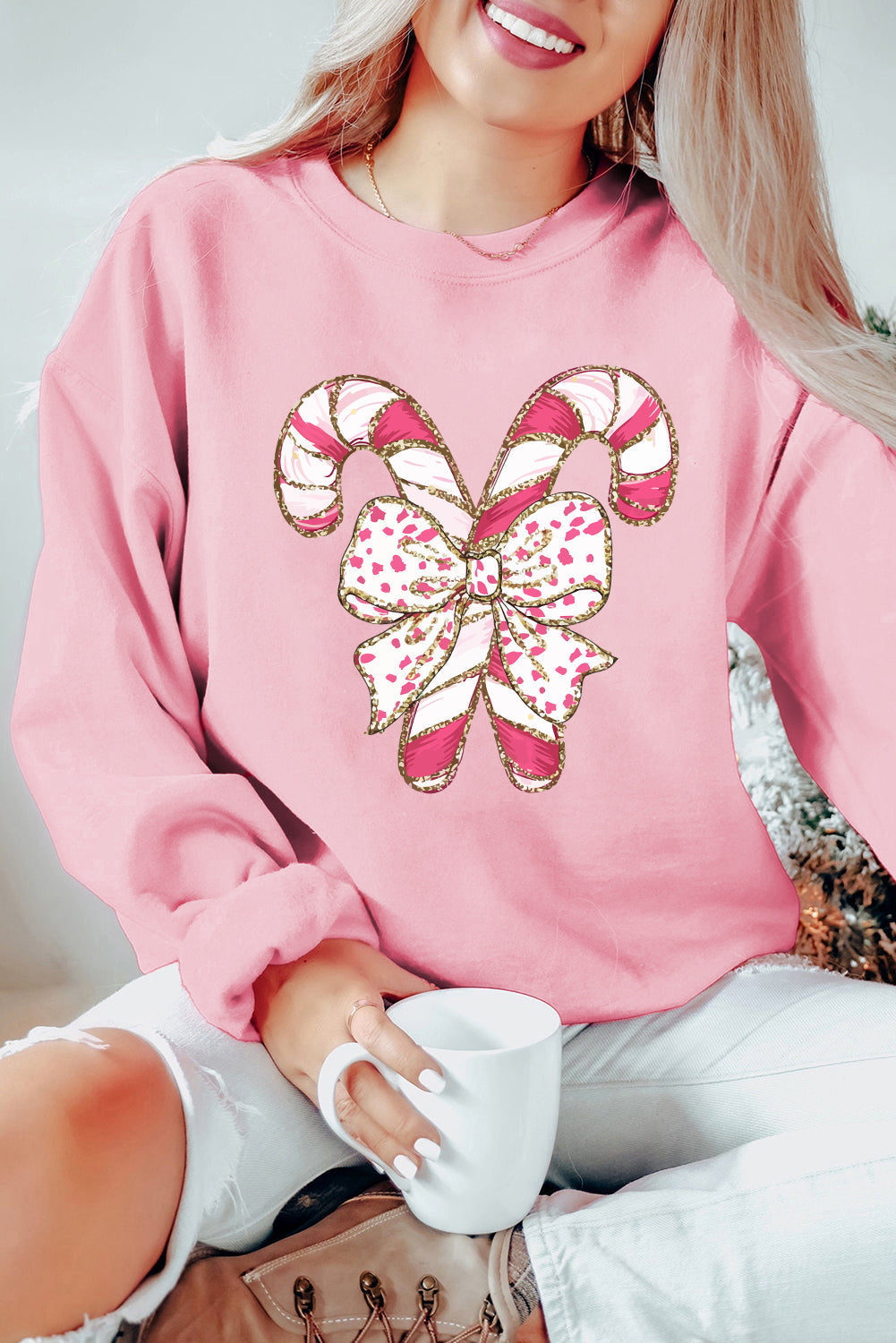 Sweatshirt - Women - Candy Cane Print - Relaxed Fit - Amelina