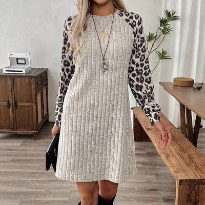Ladies dress long sleeve knit animal print - Sophie