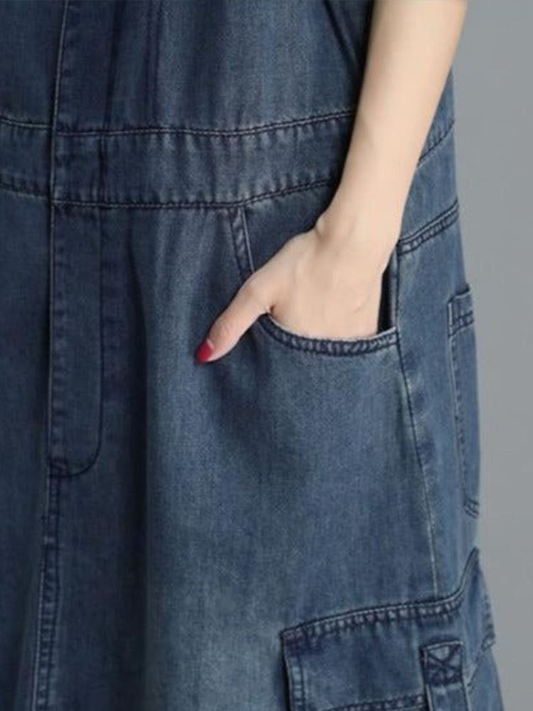 Denim dungaree dress with a loose fit - Vici