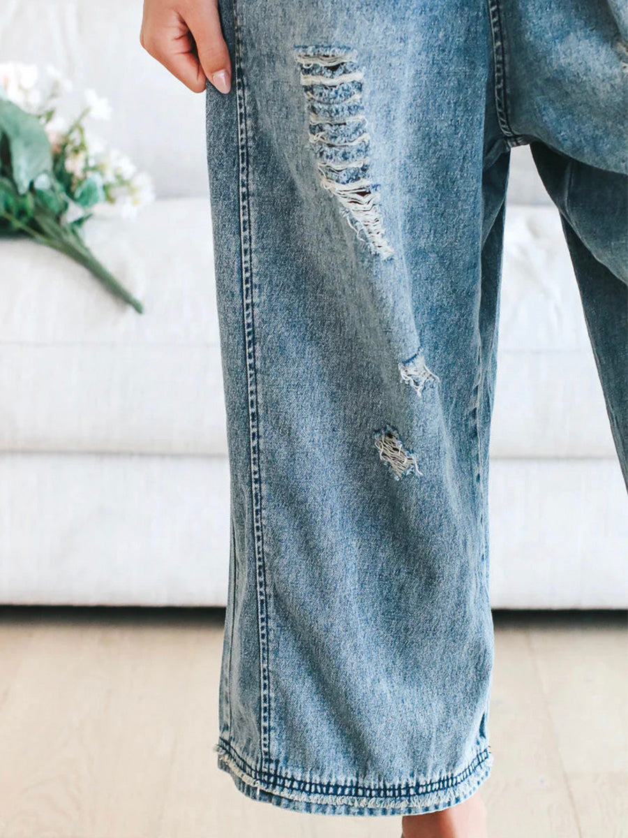 Loose fit, used-look denim jumpsuit - Jenna
