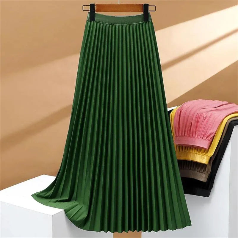 Stretch pleated long skirt with high waist, elegant and comfortable perfect for a sophisticated and feminine look
