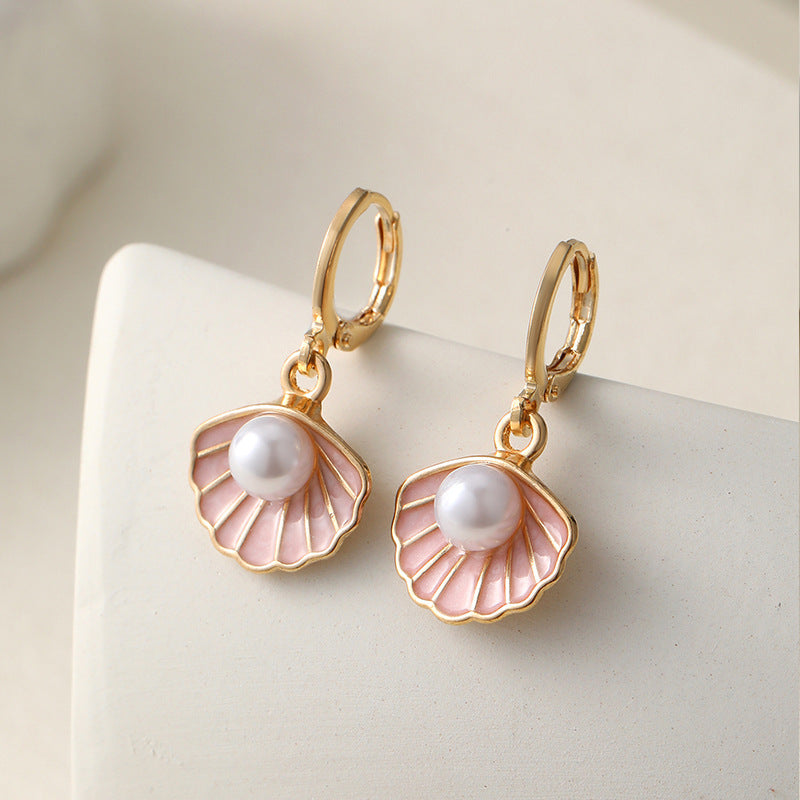 Women's Pearl Earrings Gold Plated Pink Shell - Elise