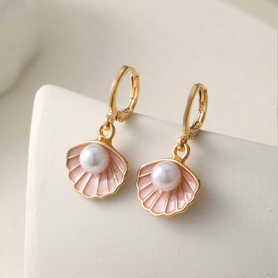 Women's Pearl Earrings Gold Plated Pink Shell - Elise