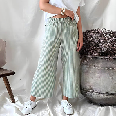 Women's Wide Leg Striped Cotton Trousers - Alivna