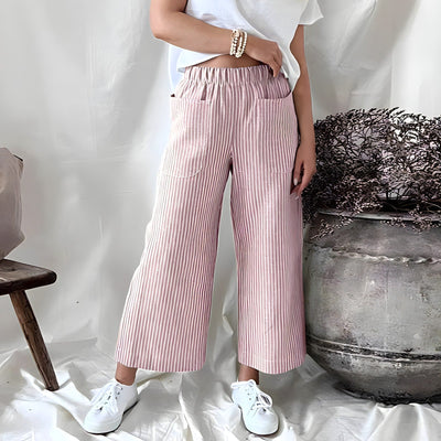 Women's Wide Leg Striped Cotton Trousers - Alivna