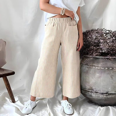 Women's Wide Leg Striped Cotton Trousers - Alivna