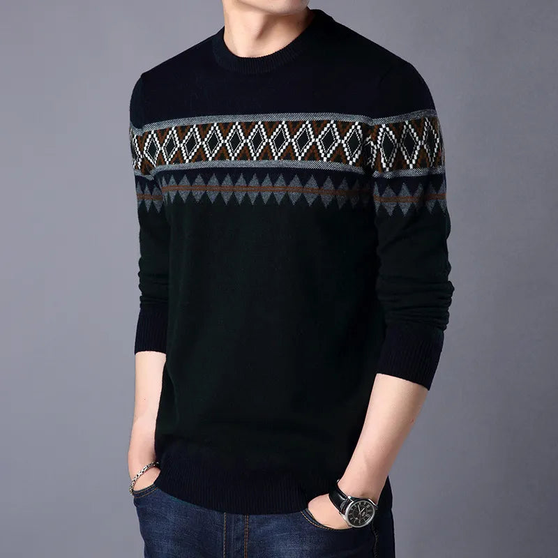 Thomas - Men's knitted jumper round neck with colour blocks
