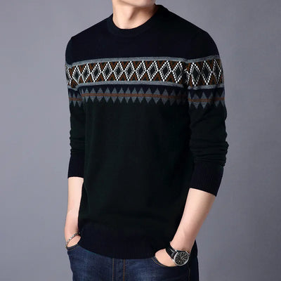 Thomas - Men's knitted jumper round neck with colour blocks