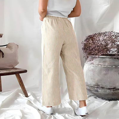 Women's Wide Leg Striped Cotton Trousers - Alivna