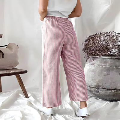 Women's Wide Leg Striped Cotton Trousers - Alivna