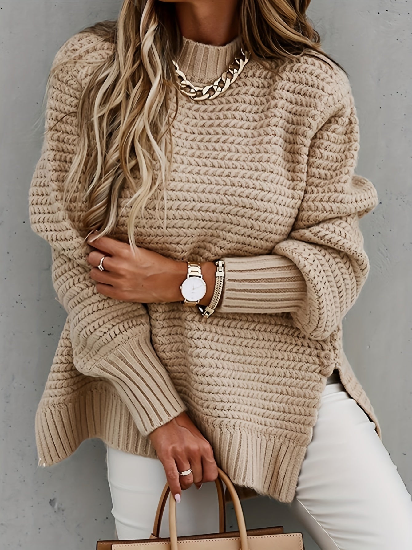 Women's Ribbed Knit Oversized Sweater - Eliane