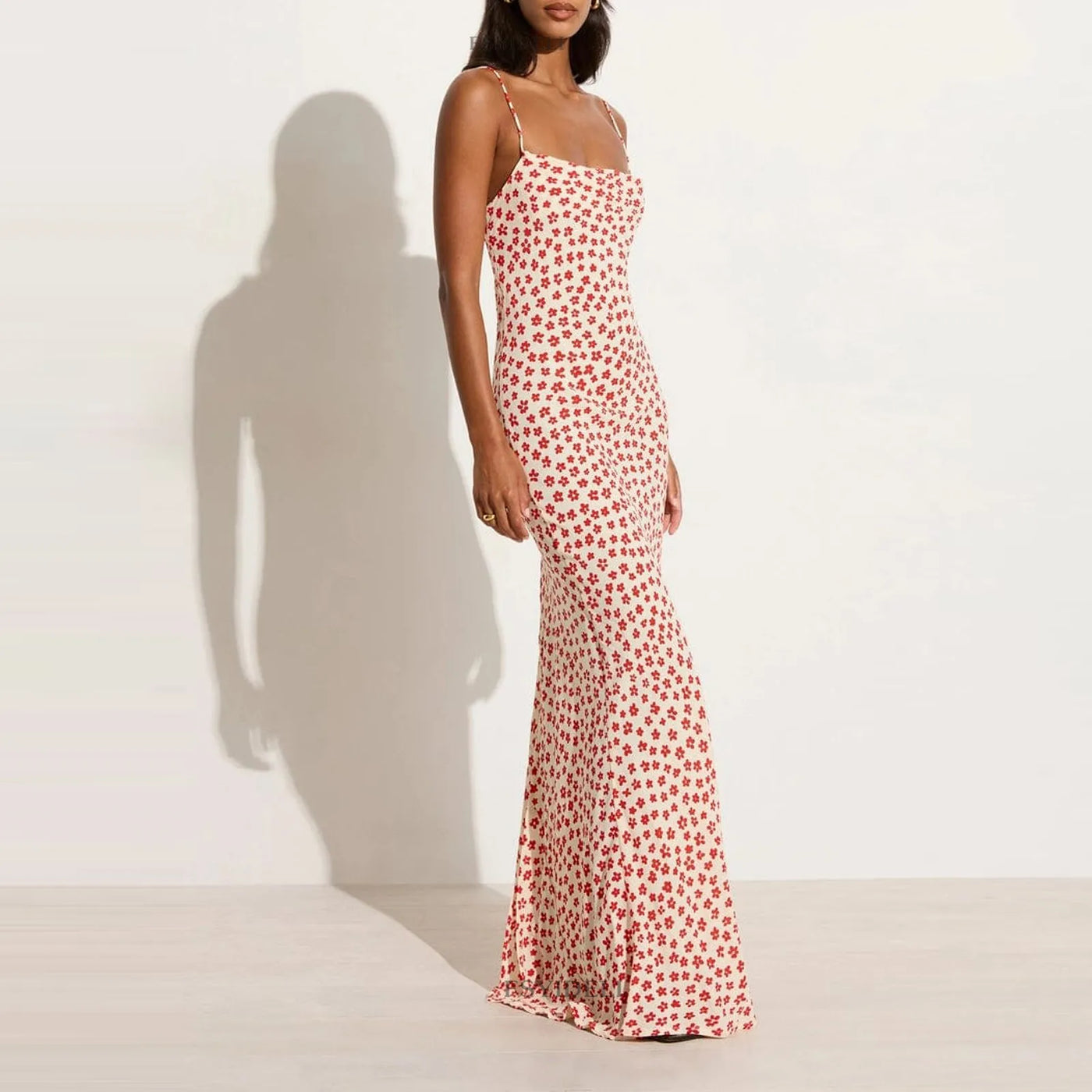 Lenay - Strappy Floral Print Crisscross Flowy Long Sundress