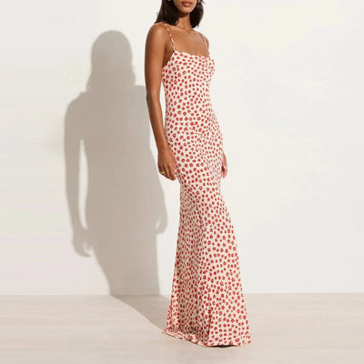 Lenay - Strappy Floral Print Crisscross Flowy Long Sundress