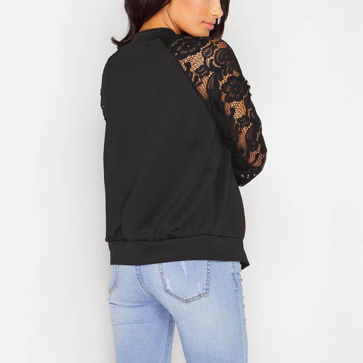 Cardigan - Women - Zip Front with Lace Sleeves - Liora