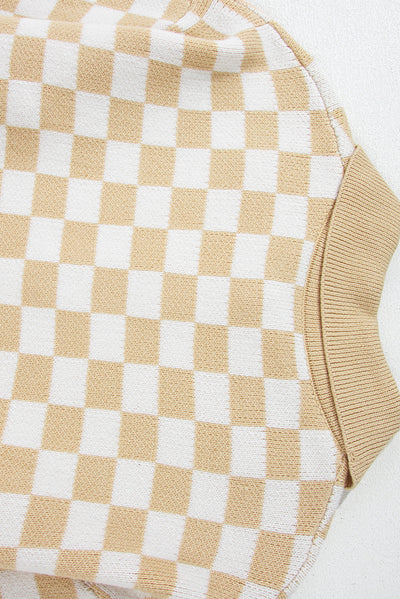 Aude - Checked V-neck jumper with buttons and dropped shoulders