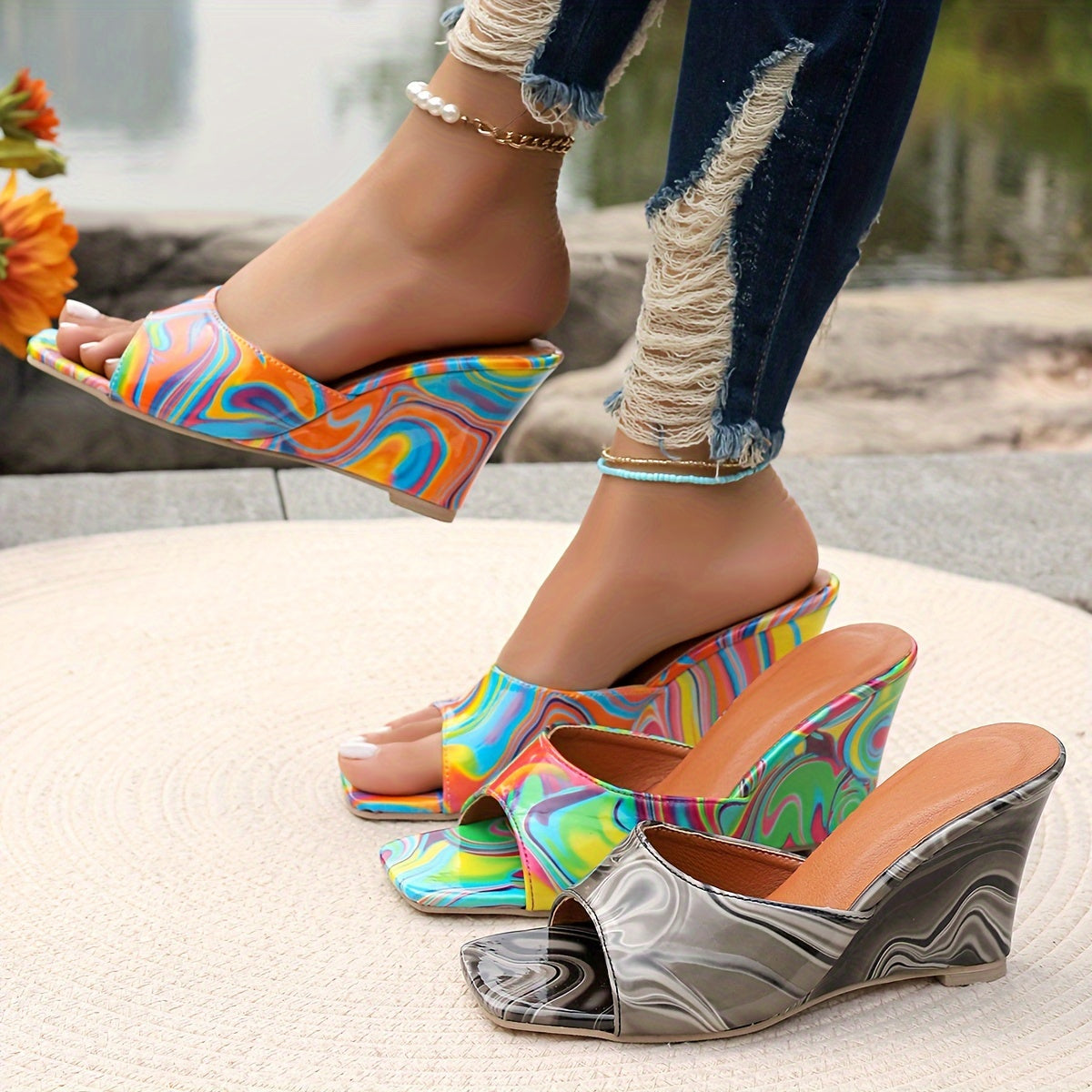 Abstract Leather Wedge - Mitzi