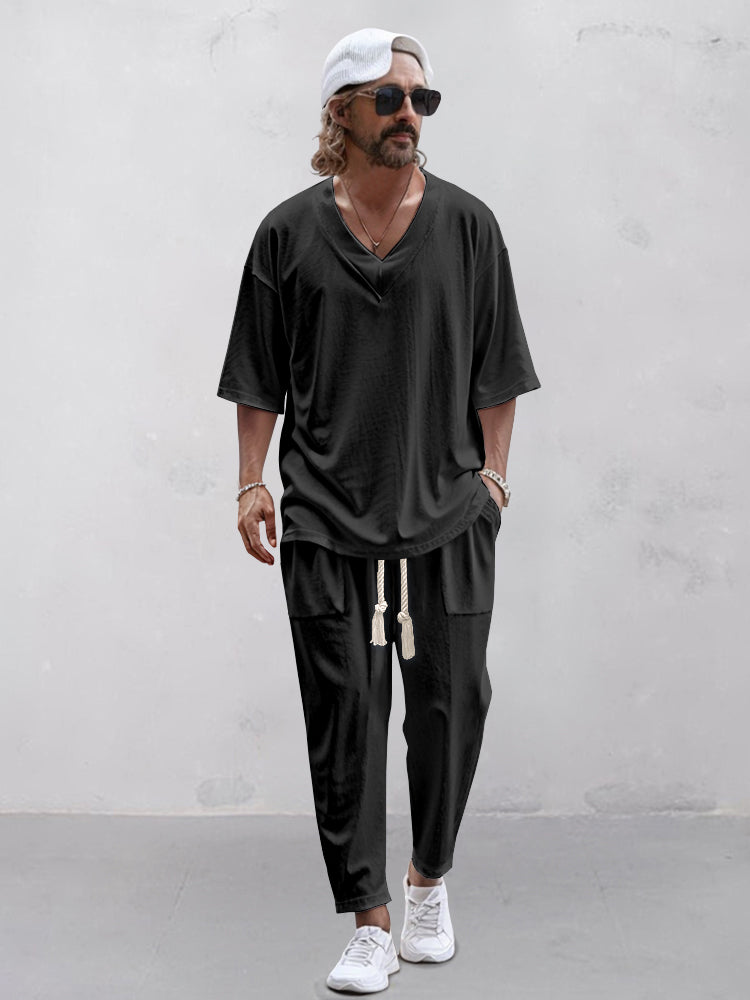 Ricky - White 3/4 sleeve trousers with drawstring