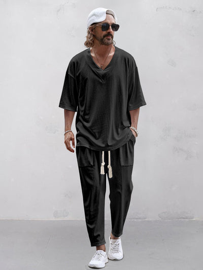 Ricky - White 3/4 sleeve trousers with drawstring