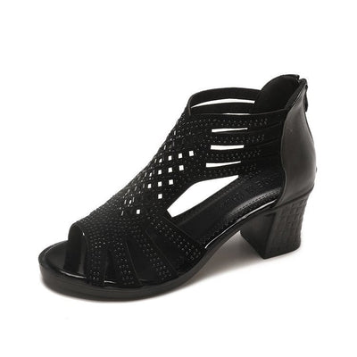 Roman design mid heel sandals with black openwork finish - Elvira