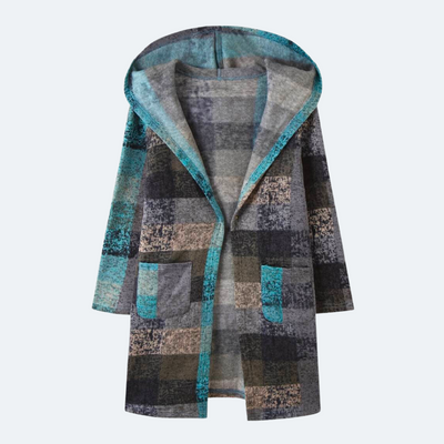 Women's Hooded Wool-Blend Checkered Coat - Freya