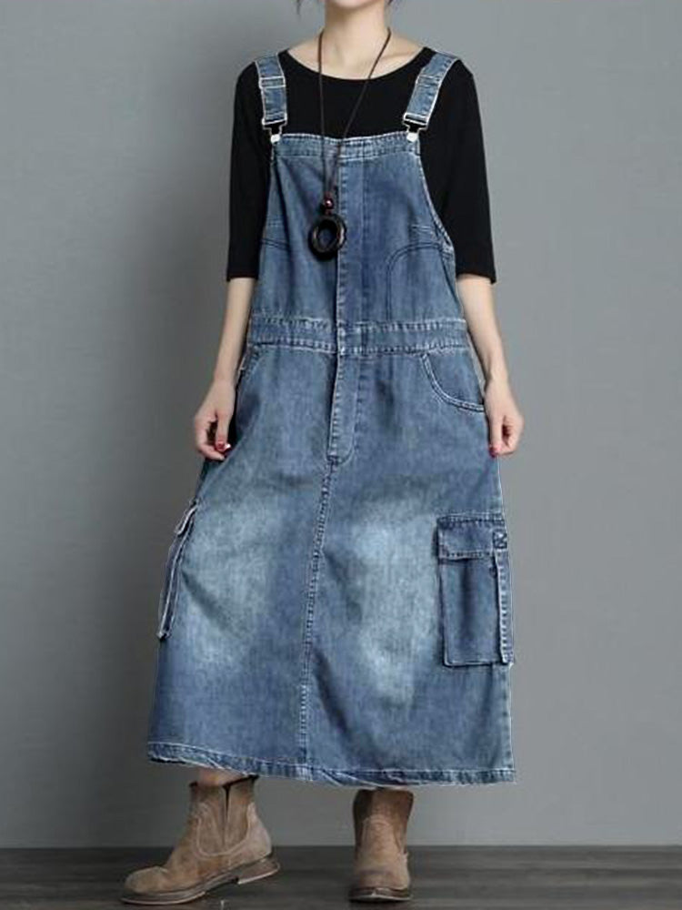 Denim dungaree dress with a loose fit - Vici