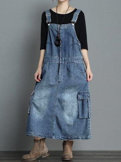 Denim dungaree dress with a loose fit - Vici