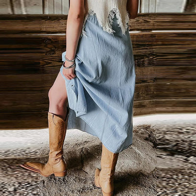 Women's long skirt with blue denim front buttons - Mairena