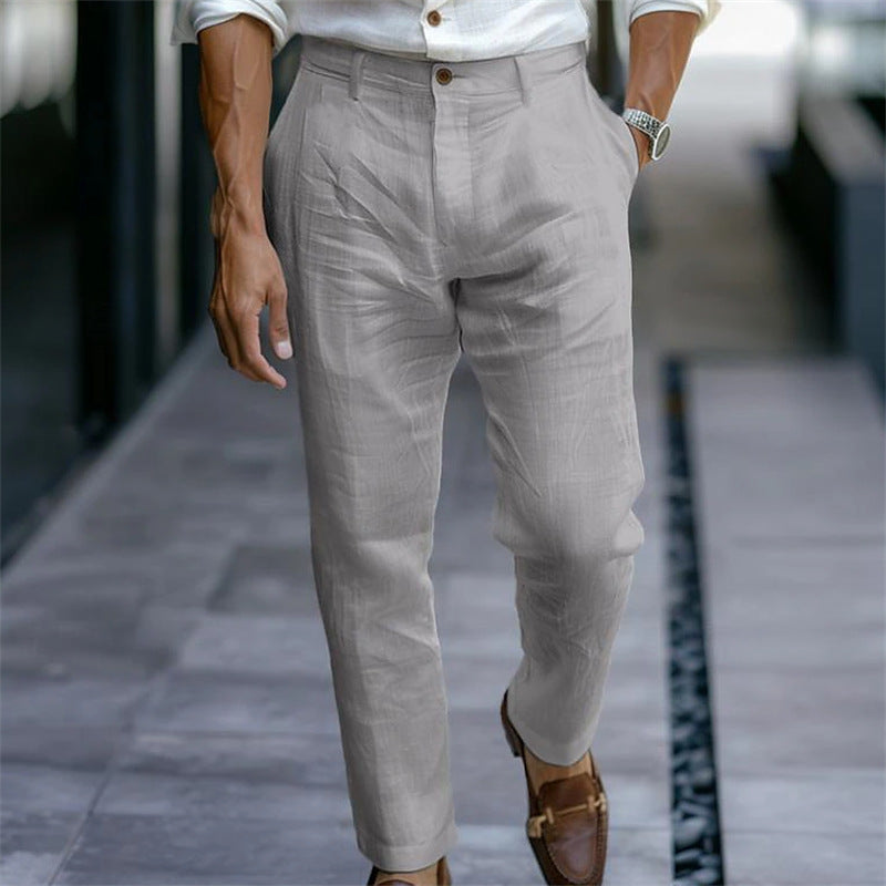 Men's straight linen trousers white elegant casual style - Adriano