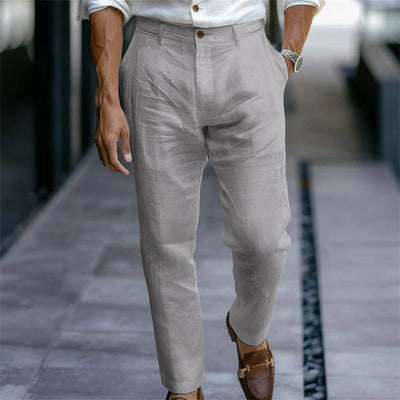 Men's straight linen trousers white elegant casual style - Adriano
