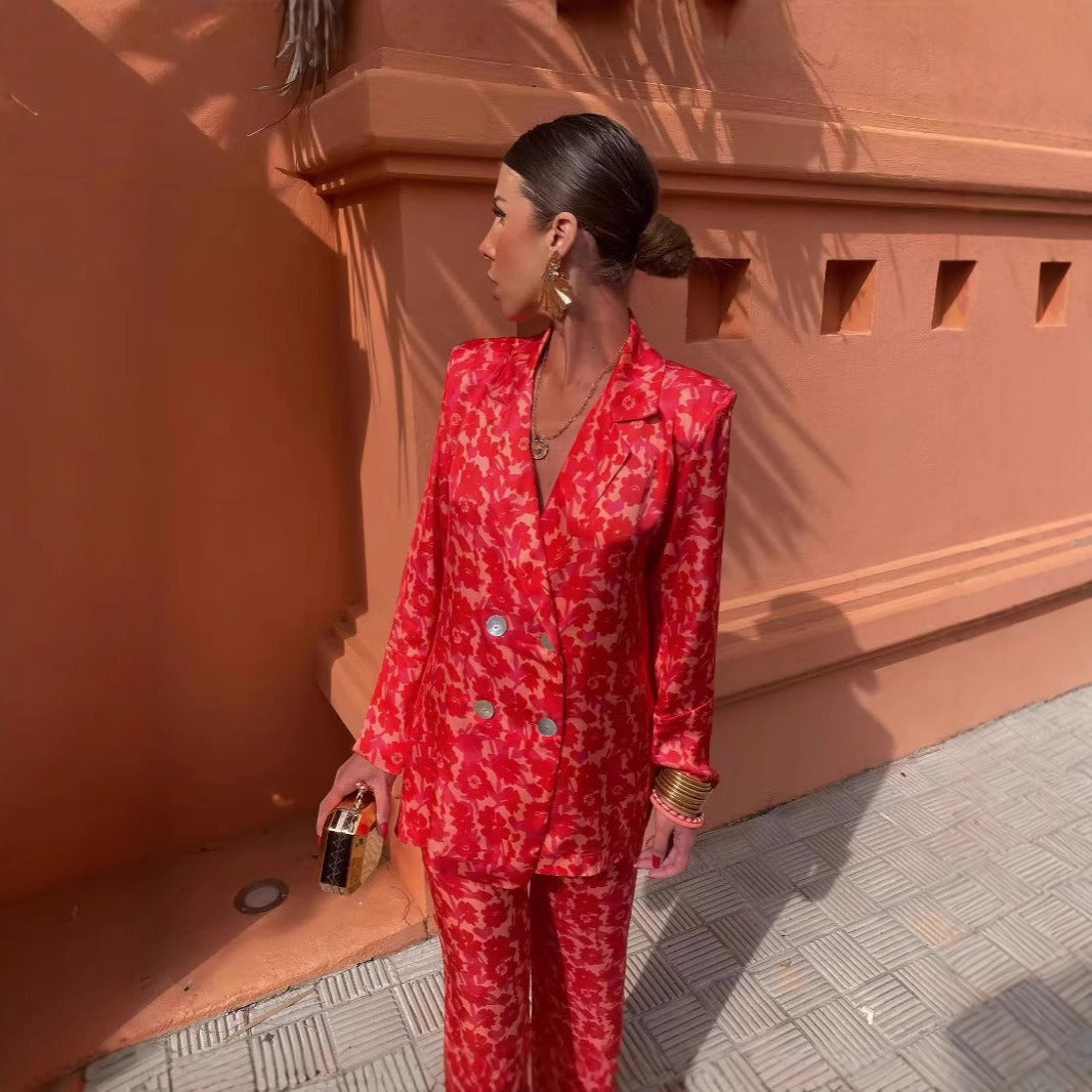 Women's floral print trousers and blazer set - Venera