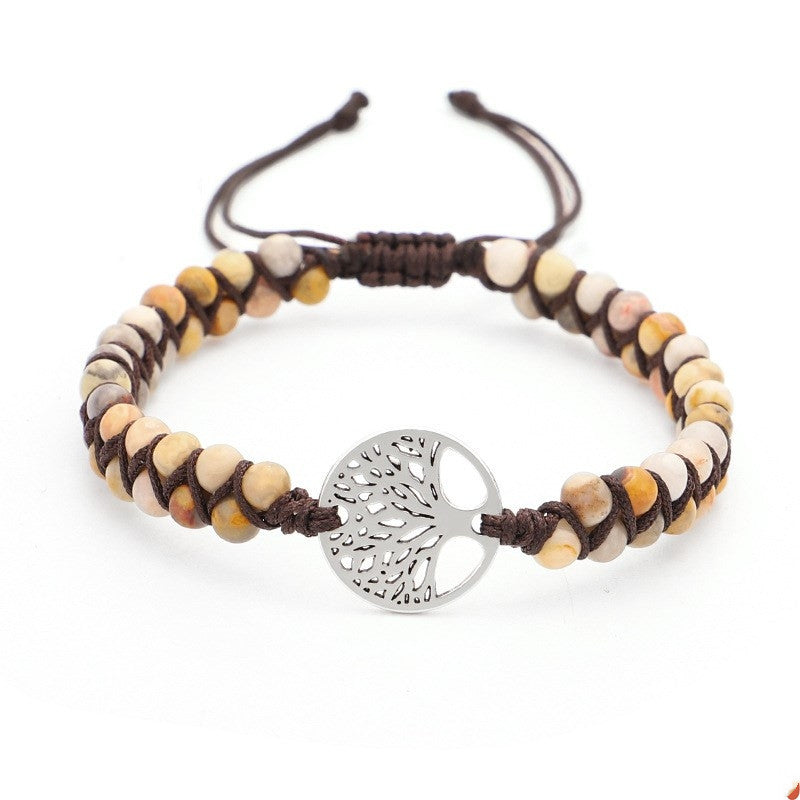 Yoga bracelet woven with tree of life charm