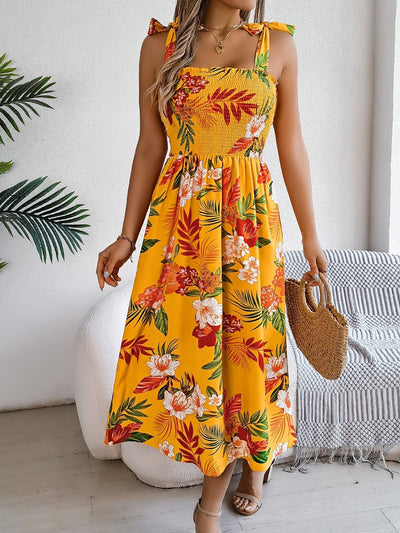 Women's long strapless dress with tropical floral print - Kailani