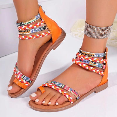 Women's flat sandals with braided ethnic design - Nayeli