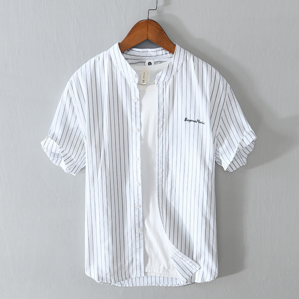 Men's casual shirt with vertical stripes and minimalist embroidery - Nolan