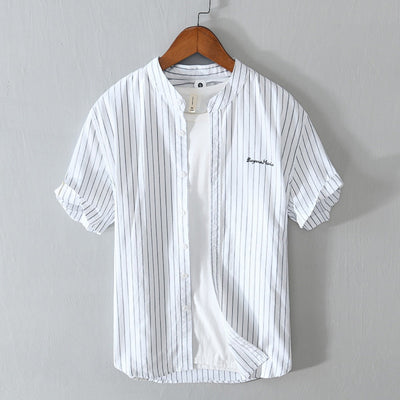 Men's casual shirt with vertical stripes and minimalist embroidery - Nolan