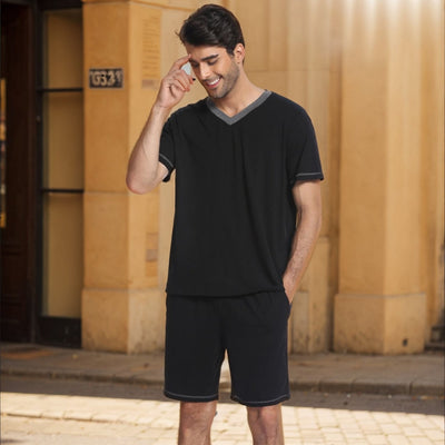Casual V-neck set in lightweight cotton for men - Marcos