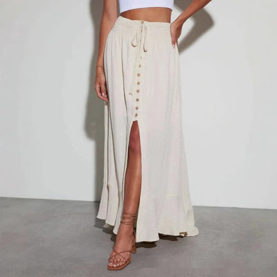 Women's long linen skirt with front slit in flowing style - Martina