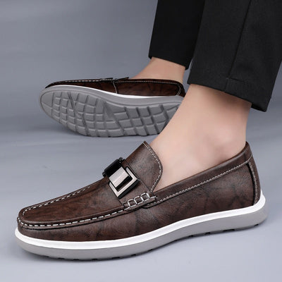Stylish men's brown leather loafers British style - Weston
