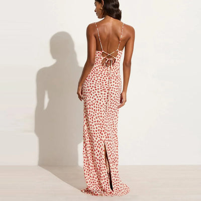 Lenay - Strappy Floral Print Crisscross Flowy Long Sundress