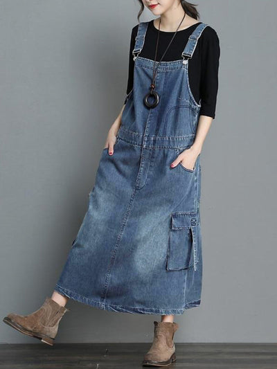 Denim dungaree dress with a loose fit - Vici