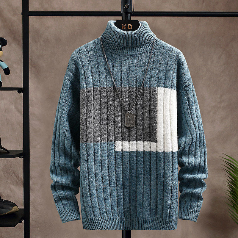 Antoine - Two-tone ribbed turtleneck jumper for men