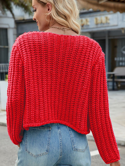 Women's Chunky Knit Buttoned Cardigan - V-Neck Pocket Design - Callista