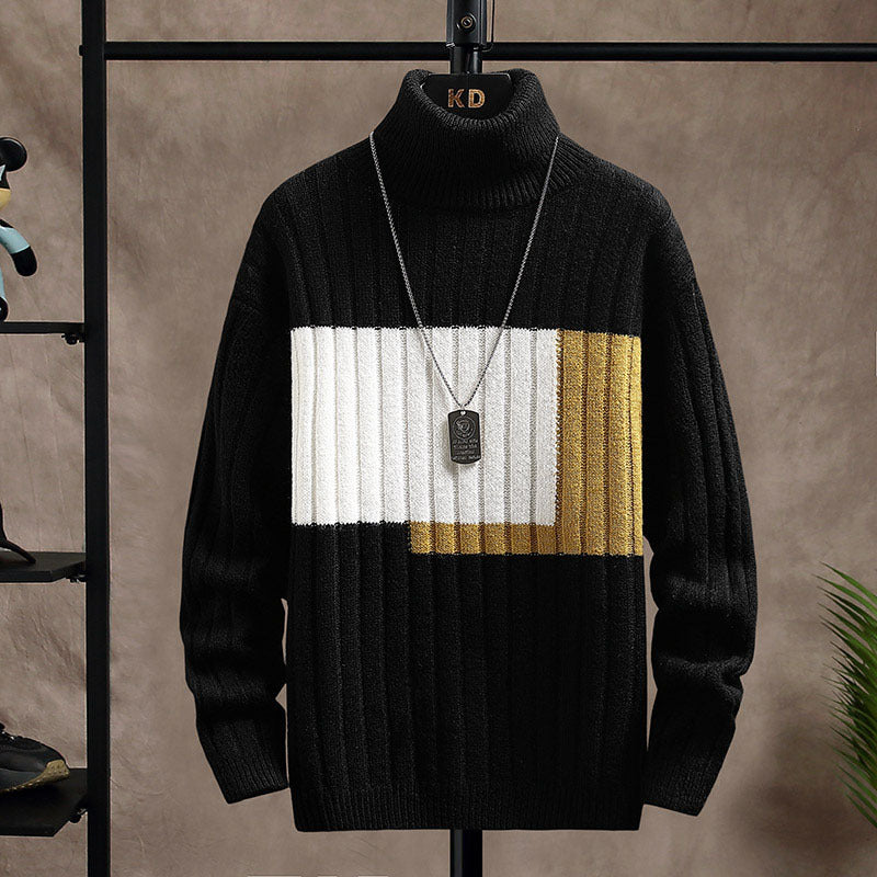 Antoine - Two-tone ribbed turtleneck jumper for men