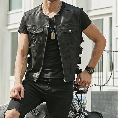Men's synthetic leather biker style waistcoat - Ernesto