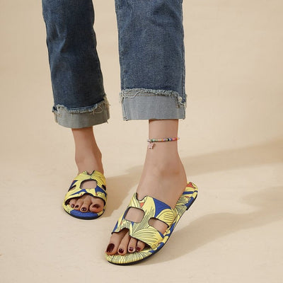 Multicolour tropical design women's flat sandals - Kaia