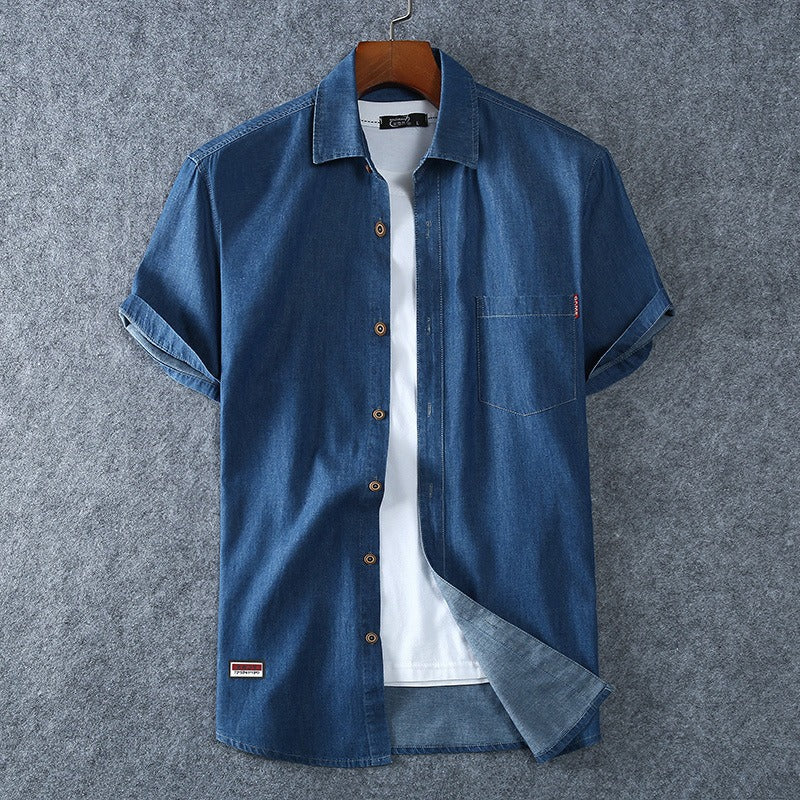 Men's denim shirt short sleeve cotton blue - Denver