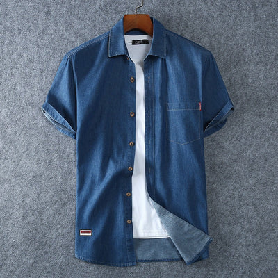 Men's denim shirt short sleeve cotton blue - Denver