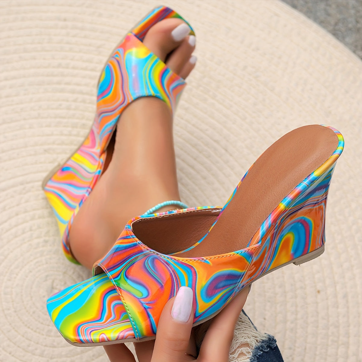 Abstract Leather Wedge - Mitzi