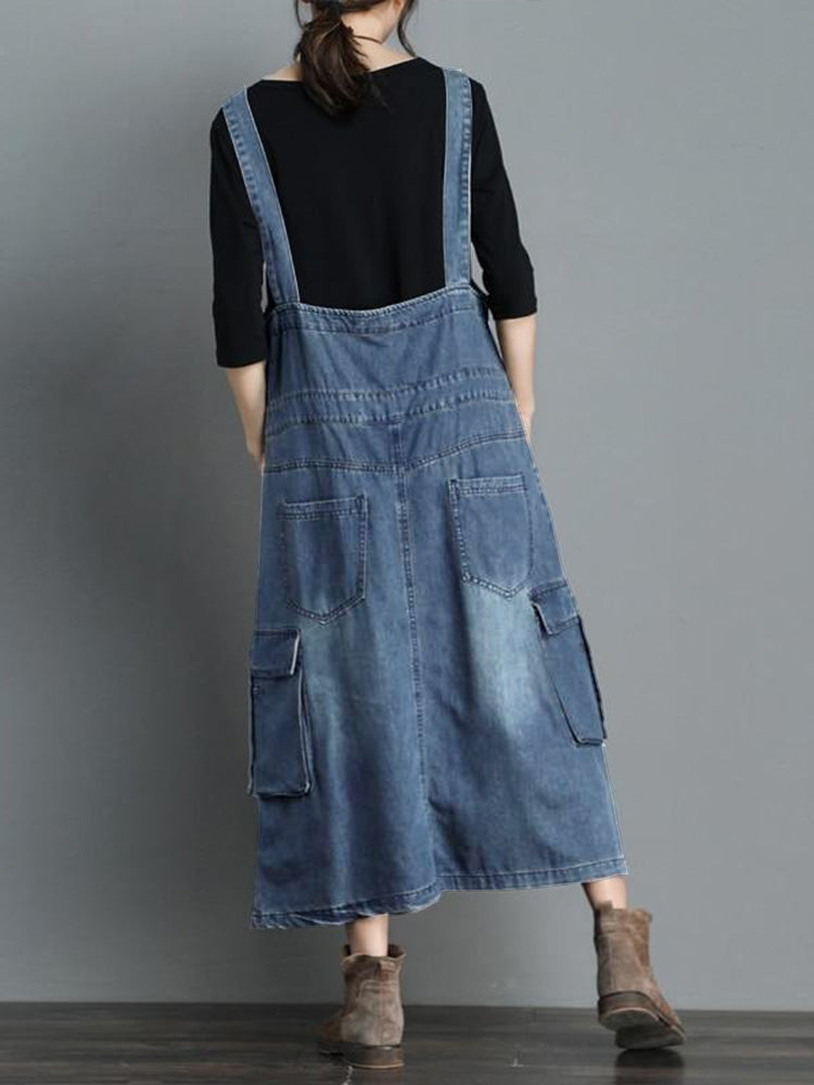 Denim dungaree dress with a loose fit - Vici