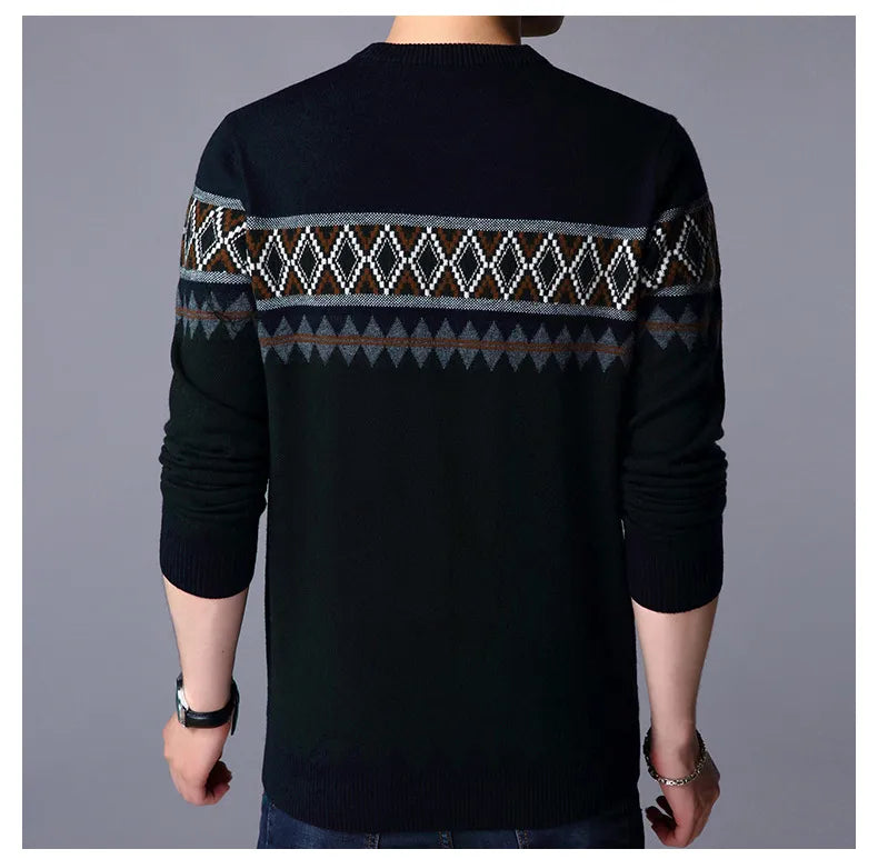 Thomas - Men's knitted jumper round neck with colour blocks
